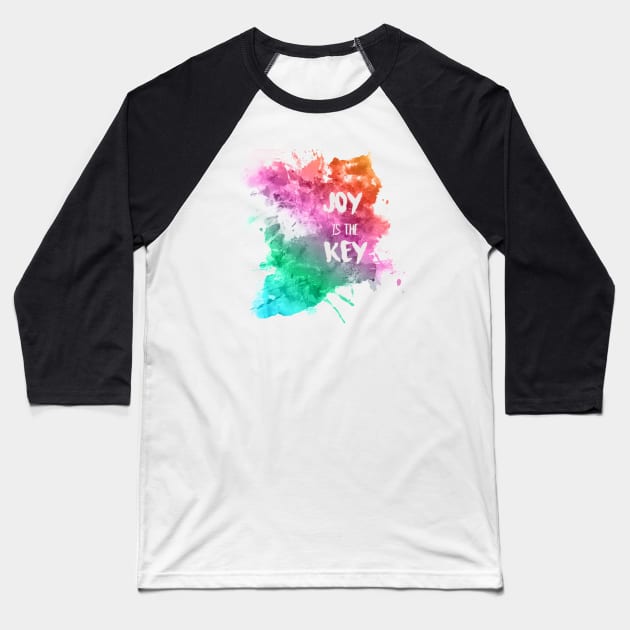 Joy is The Key Rainbow Watercolor Design Baseball T-Shirt by EquilibriumArt